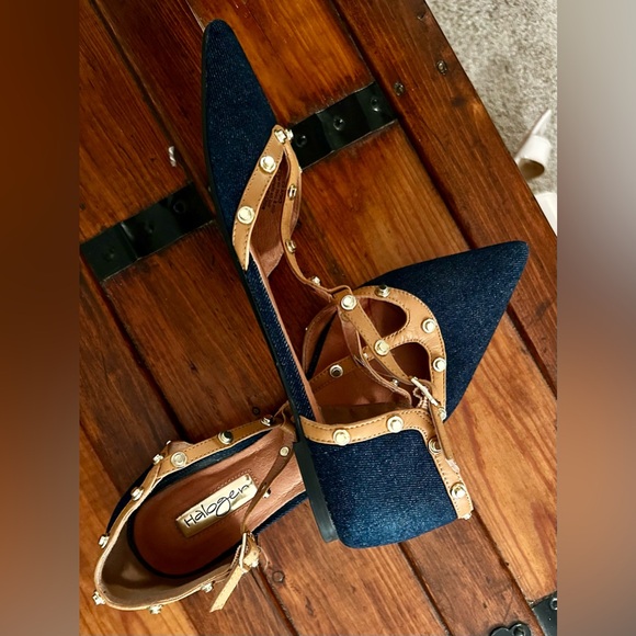 Halogen Women's Denim and Tan Studded Flats - Picture 2 of 5